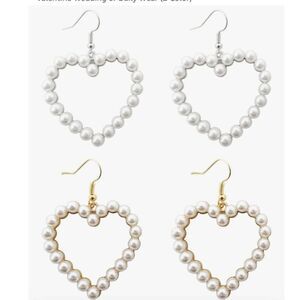 Honbay 2 Pairs Pearl Heart Dangle Earrings Love Heart Earrings